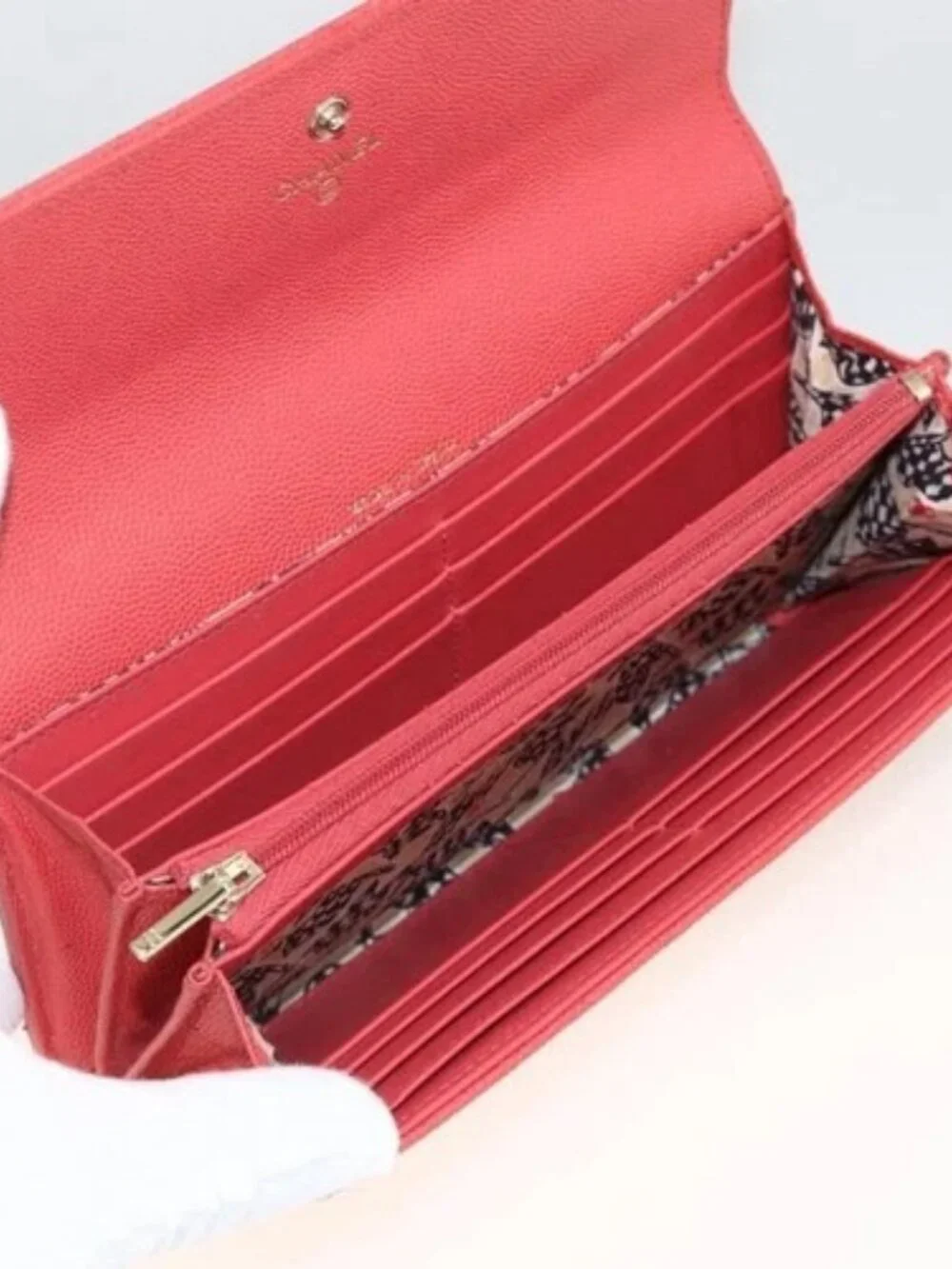CHANEL Matelasse Long Wallet Grained Calf Skin Pink Gold CC Auth BSZ676A